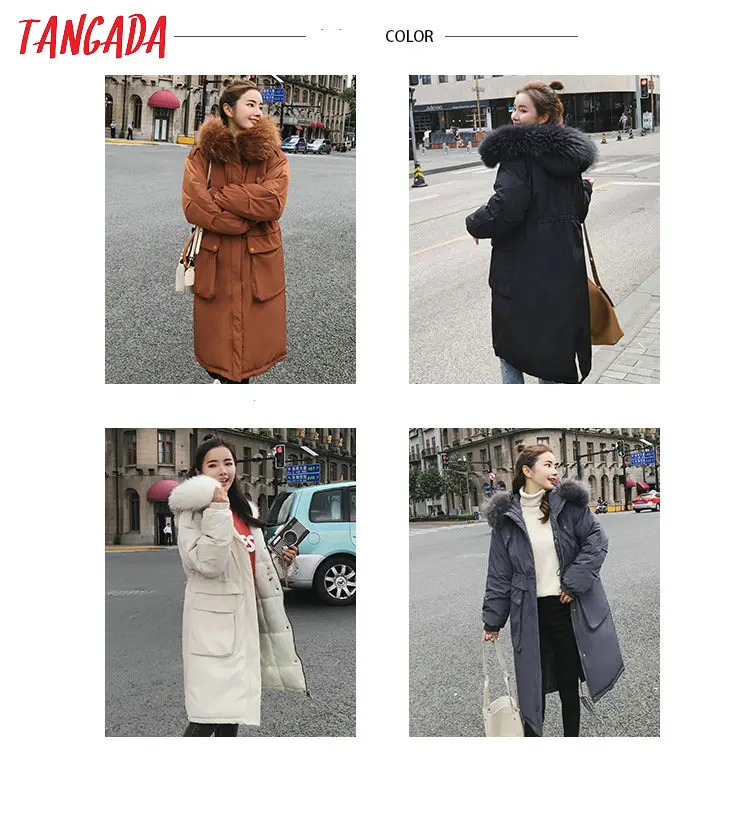Tangada зимнее женское черное пальто с хлопковой подкладкой размера плюс 2XL длинная парка с меховым воротником пальто с капюшоном теплая верхняя одежда AMK11