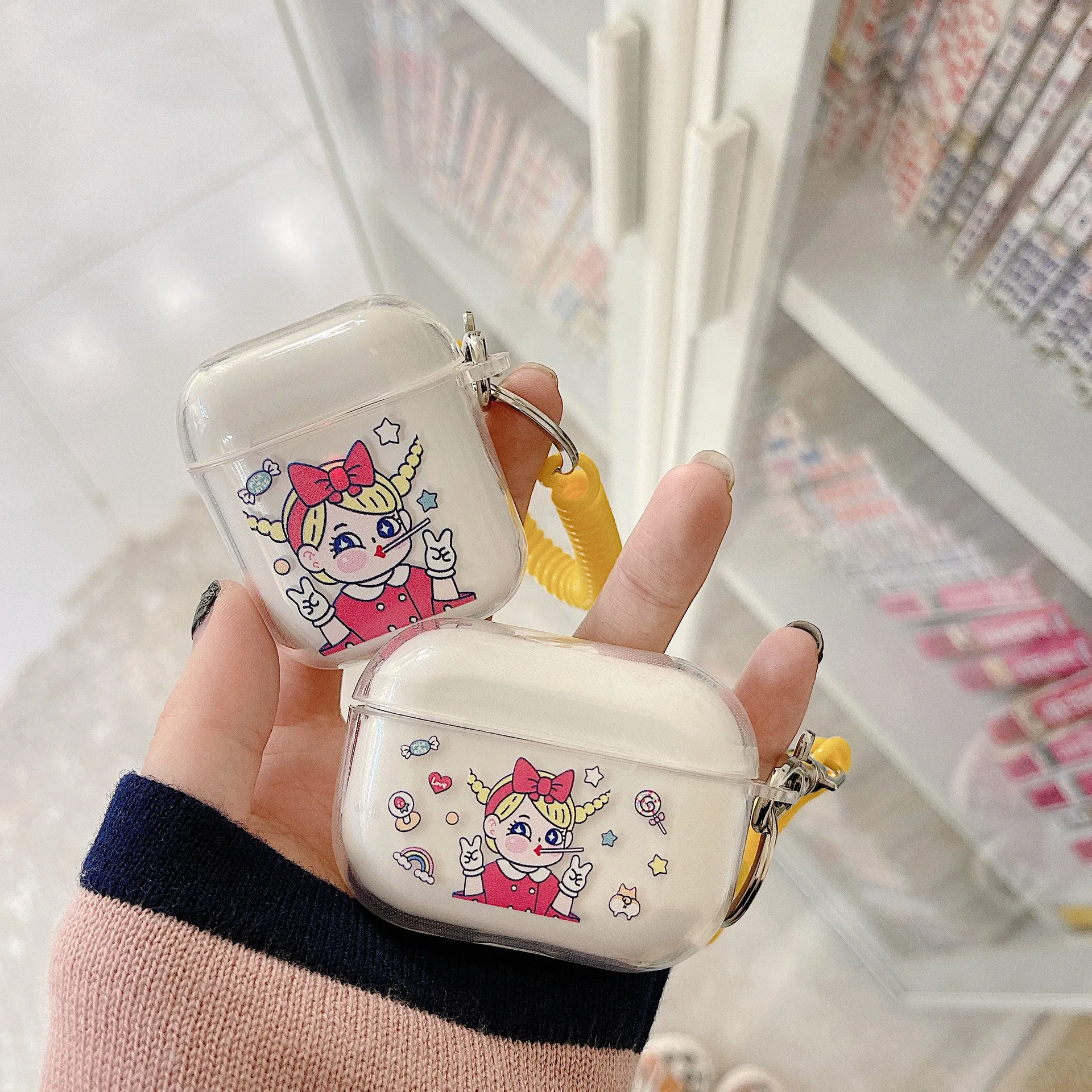 

Чехол для наушников для AirPods, чехол для милой счастливой девушки, мягкий ТПУ чехол для AirPods 2 AirPods Pro, чехол со шнурком