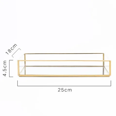 25x18x4.5cm Лидер продаж, металлический органайзер для макияжа в скандинавском стиле, стеклянный поднос для хранения десертных украшений, коробка для хранения - Цвет: 25x18x4.5cm