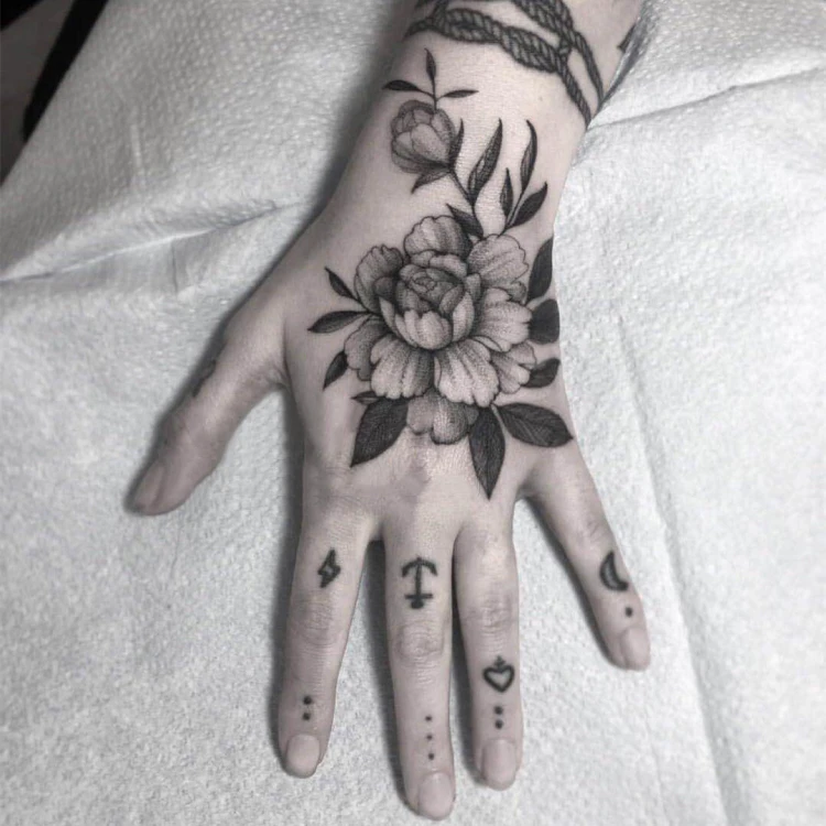 

Black Flower Fake Tattoo for Hands Men Women Cool Temporary Tattos Waterproof Flash Decals Tatoos Tatuajes Temporales