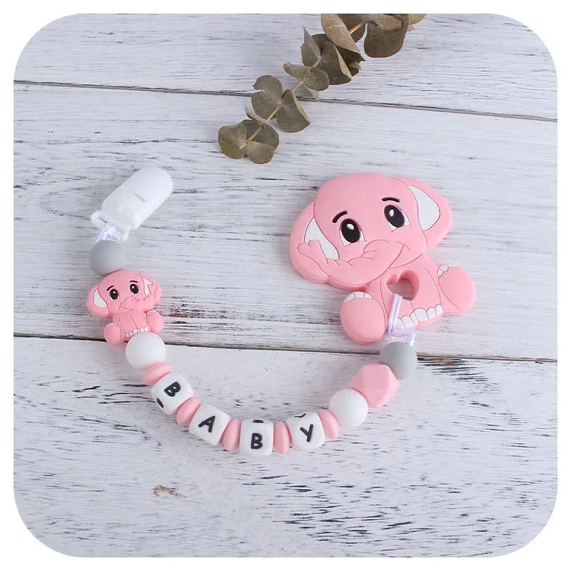 Coskiss-Mini cuentas de elefante para mordedores de silicona, cadena de chupete de dentici&oacute;n para beb&eacute;, juguete de dibujos animados, cuentas de joyer&iacute;a sin BPA, 5 uds.-2