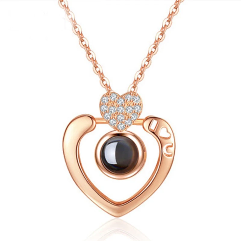 Rose gold diamond Подарок, подарок, подарок для жены, романтическое обручальное сердце, языки, ожерелье, День Святого Валентина, Рождество, девушка, вы, юбилей, любовь - Цвет: Rose gold diamond