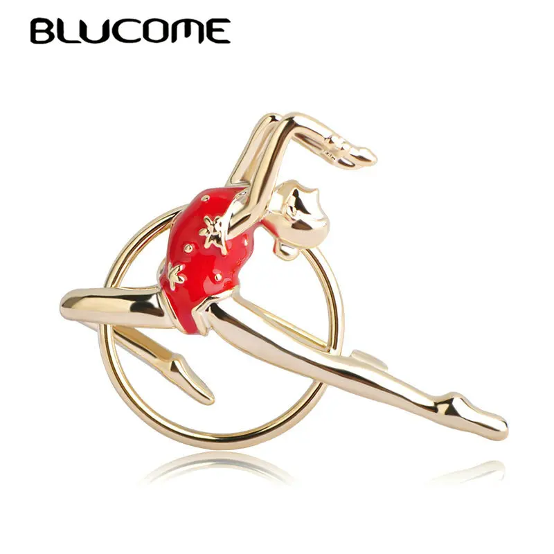 

Blucome Green Enamel Gymnastics Dancing Girls Brooch Gold-color Pins Brooches Kids Collar Suit Scarf Accessories Jewelry