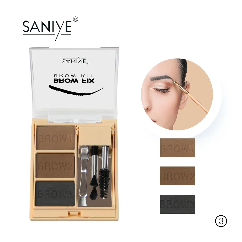 3 Профессиональный набор для макияжа бровей SANIYE, 3 цвета, с кистью, палитра для бровей, водонепроницаемый набор для бровей, инструмент для бровей E0325 - Цвет: 3