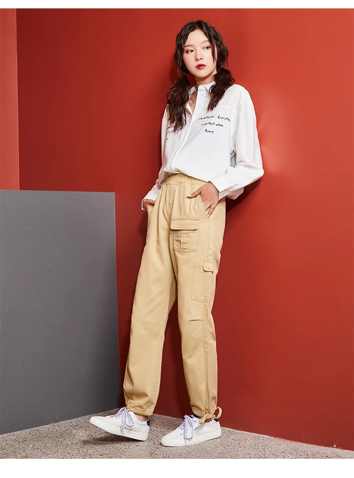 Женские стильные прямые брюки LEIJIJEANS, модные рабочие брюки цвета хаки с завязками на щиколотках, новая нейтральная модель 9121 большого размера