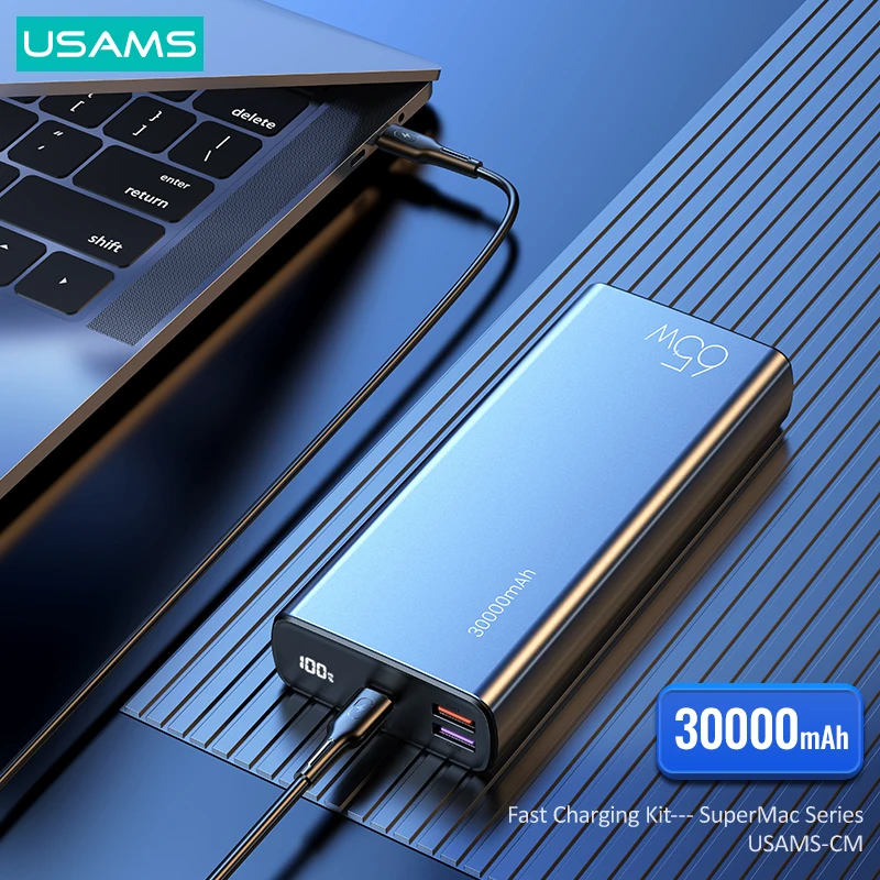 usams 30000mah 65w pd qc fcp afc fast charging power bank with 100w usb c cable for iphone huawei xiaomi tablet laptop battery free global shipping