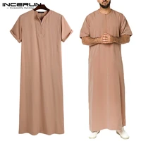 incerun men muslim kaftan short sleeve solid o neck jubba thobe abaya middle east dubai saudi arabia islamic mens robes s 5xl