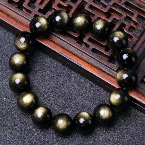 

Natural Gold Obsidian Flash Gem stone Round Beads Power Bracelet 10mm AAAA
