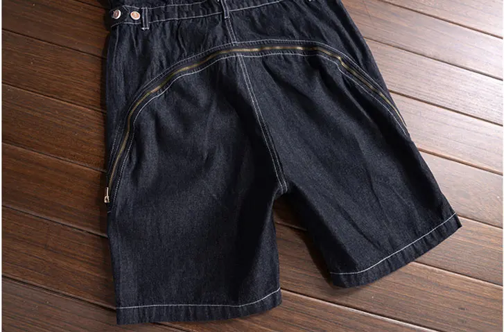 2021 Summer Overalls Men's Denim Jumpsuits Lapel Short Sleeve Slim Casual Black Blue Youth Jeans Hip-Hop Shorts Pants