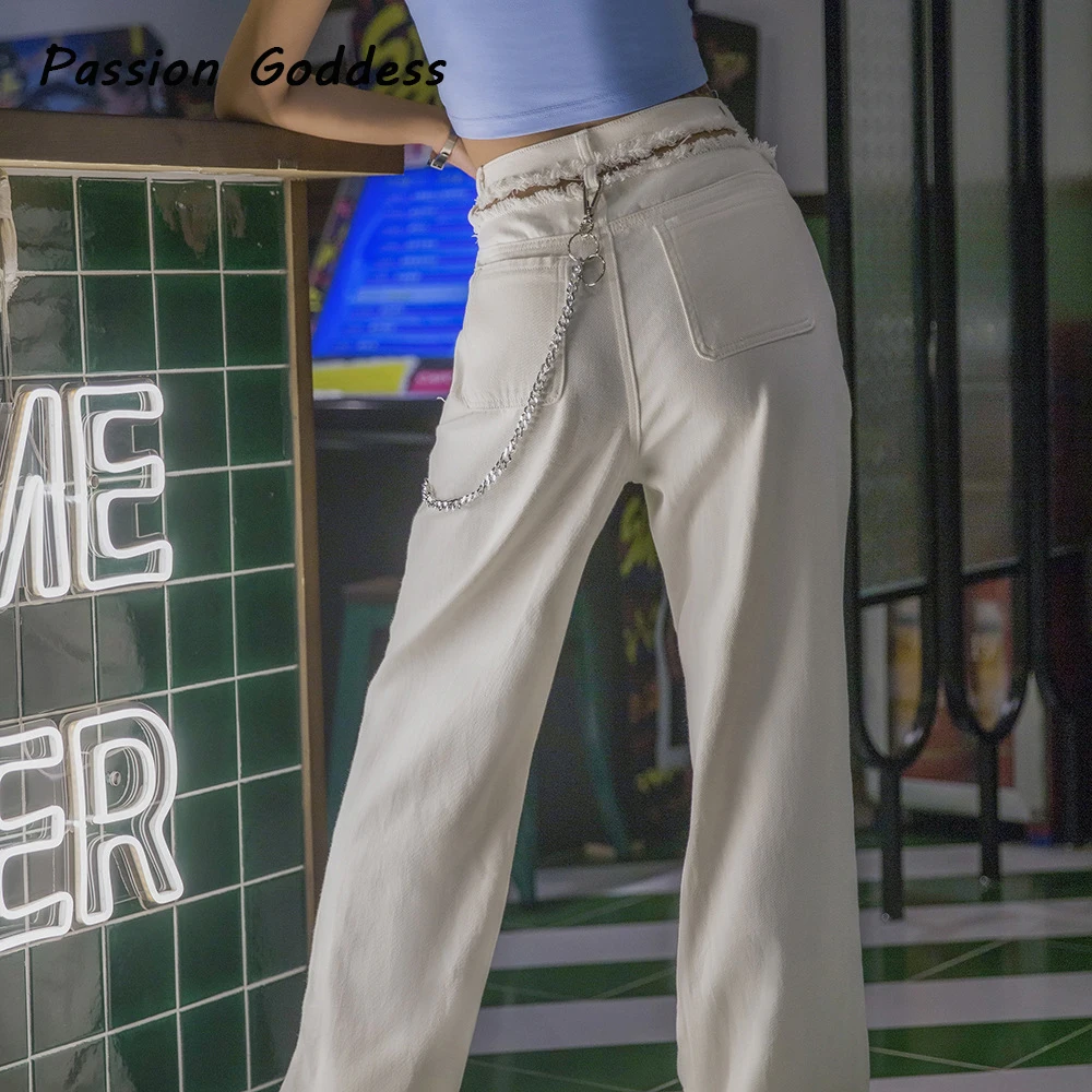 Повседневные женские джинсы с широкими штанинами винтажные брюки вырезами и