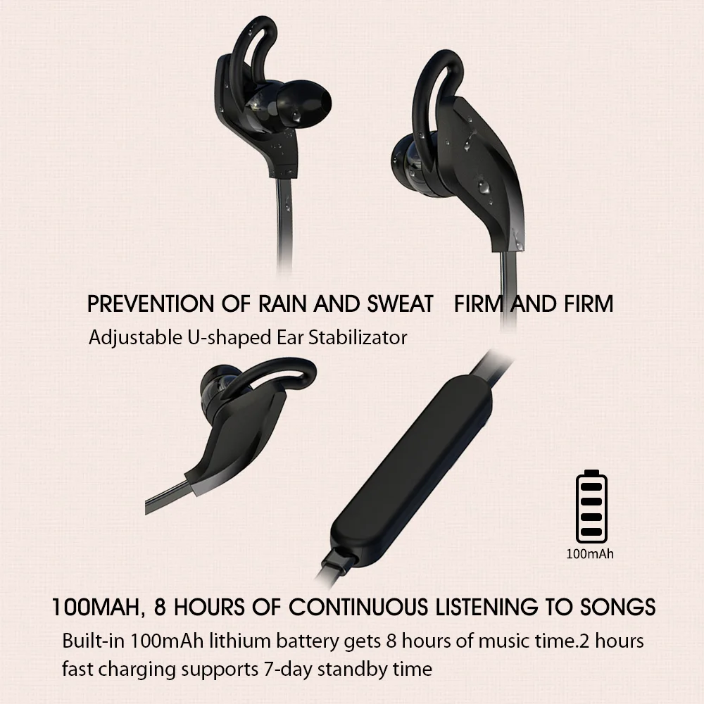 Bluetooth-наушники Andoer беспроводные с микрофоном для бега | Электроника