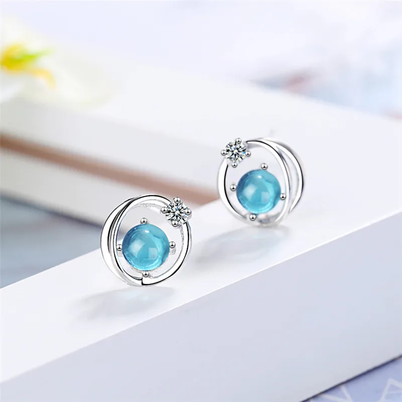 

Женские круглые серьги-гвоздики из стерлингового серебра 925 пробы с кристаллами планеты, ювелирные изделия для вечерние и свадеб eh219