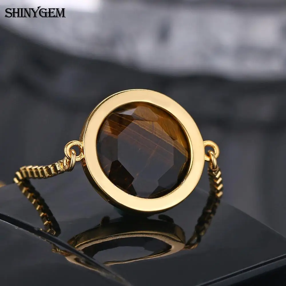 ShinyGem Natural Round Crystal Charm Bracelets Gold Plating Plated Tiger Eye Aventurine Citrines Stone for Women | Украшения и