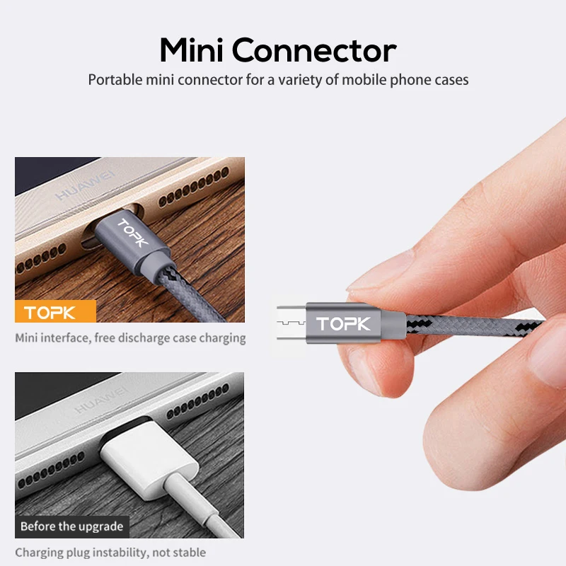 TOPK AN09 Micro USB кабель 2.4A быстрая Синхронизация данных зарядный Andriod Microusb мобильный