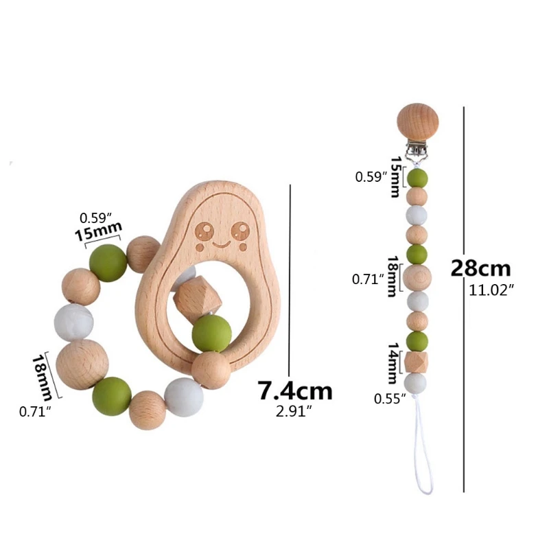 

2pcs Baby Teether Bracelet Wood Teething Toy Pacifier Clips Soother Chain Holder