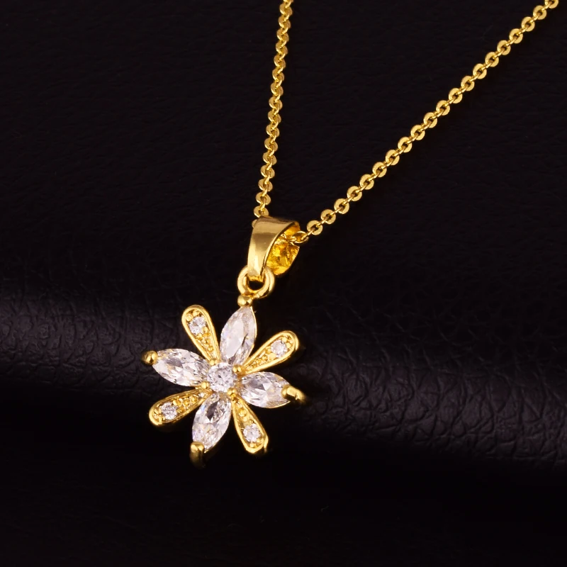 Золотая цепочка ожерелье циркон цветок очарование кулон Блестящий чокер для