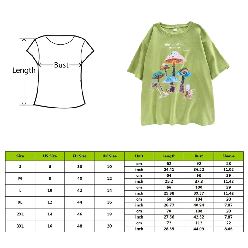 

Colorful Mushroom Print T-shirt Street casual Streetwear 2021Casual Pullover T-shirt Female Mens Fashion Tops Couple Clothes Hot