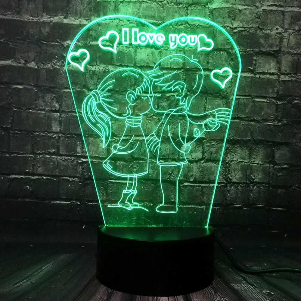 Романтический 3D светодиодный светильник с надписью «I LOVE YOU», лампа RGB, ночник, светильник для мальчика, поцелуя, девочки, стол для спальни, Декор, Подарочная бутафория для любимой девушки