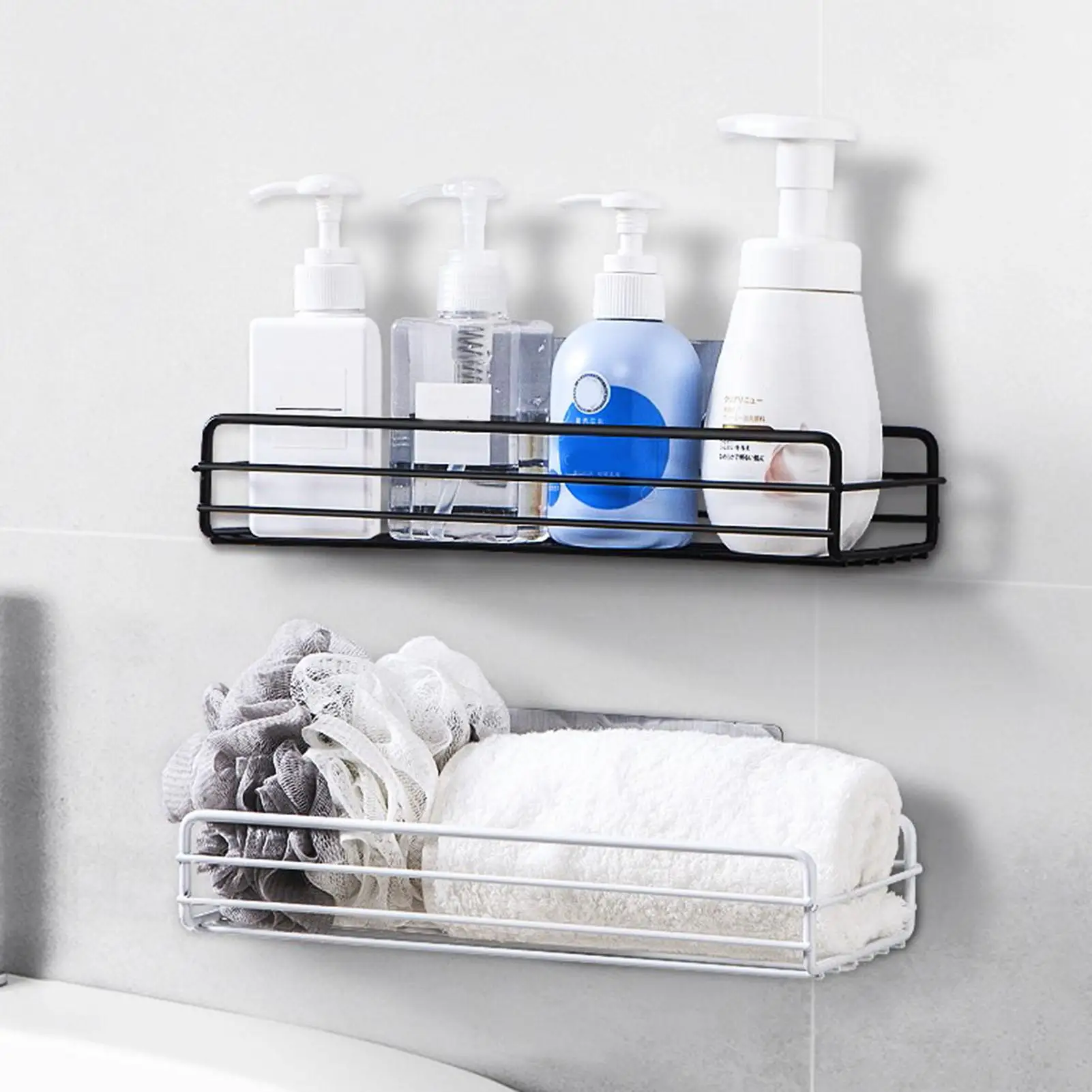 

Iron Wall-mounted Self-adhesive Bathroom Kitchen Shelf Stroage Rack Accessory