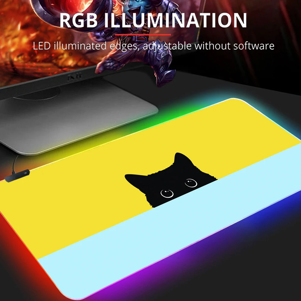 

Kawaii Cat Mouse Pad Pink 90x40 Black and White with Cats Desk Mat Catpaw RGB Mousepad Large Computer Slipmat Anime Accessories