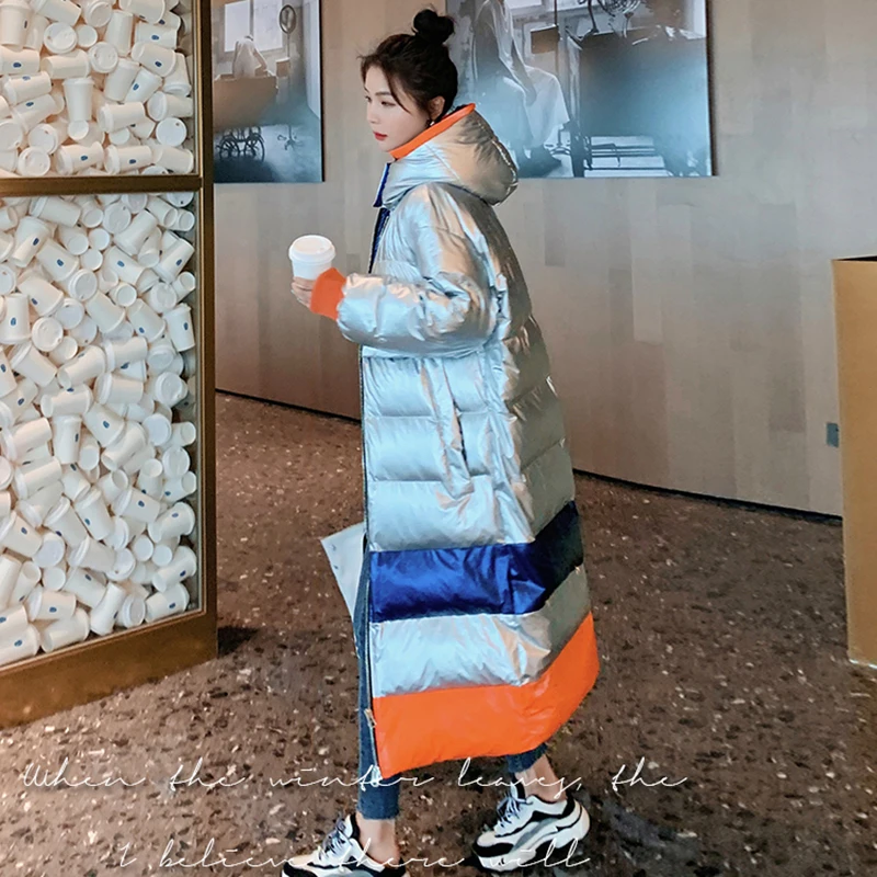 Женское зимнее модное блестящее хлопковое пальто Корейская Свободная куртка