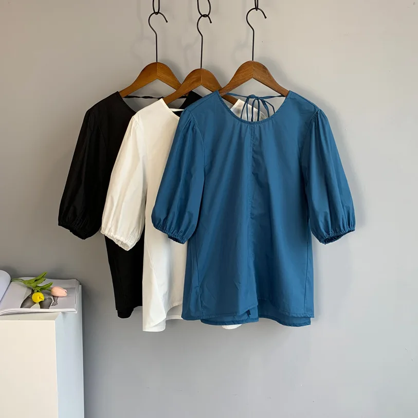 

Новинка 2020, модные шикарные топы с полурукавами-фонариками на завязках сзади, Элегантная блузка в стиле бохо, Женская белая рубашка