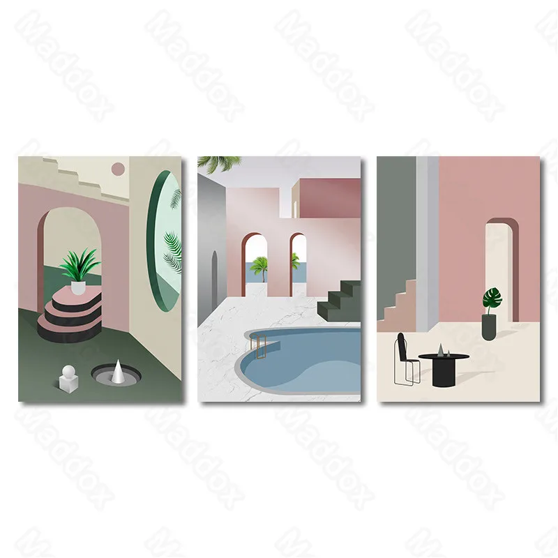 

Waterproof Ink European Style Simple Morandi Color System Side Door Courtyard Small Fresh and Fashionable Decoration Painting