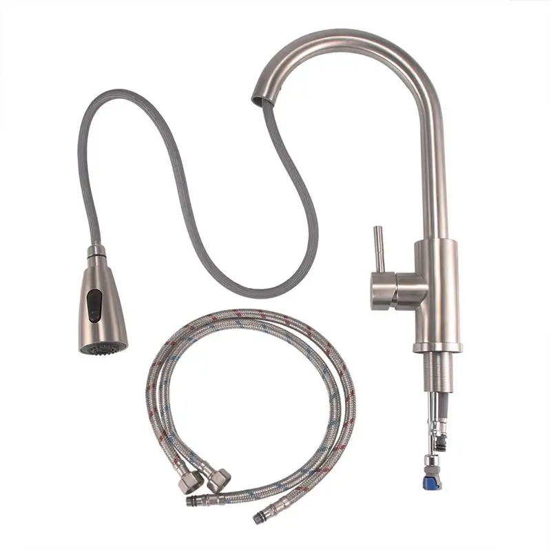 Stainless Steel Kitchen Faucet Hot And Cold Sink Retractable Pull-Out Universal Spring Sinks Deck Mounted Tool | Обустройство дома