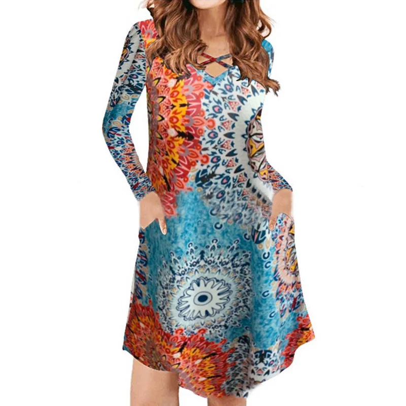 [Низкая цена] 2020 осеннее женское новое и зимнее платье с v-образным вырезом