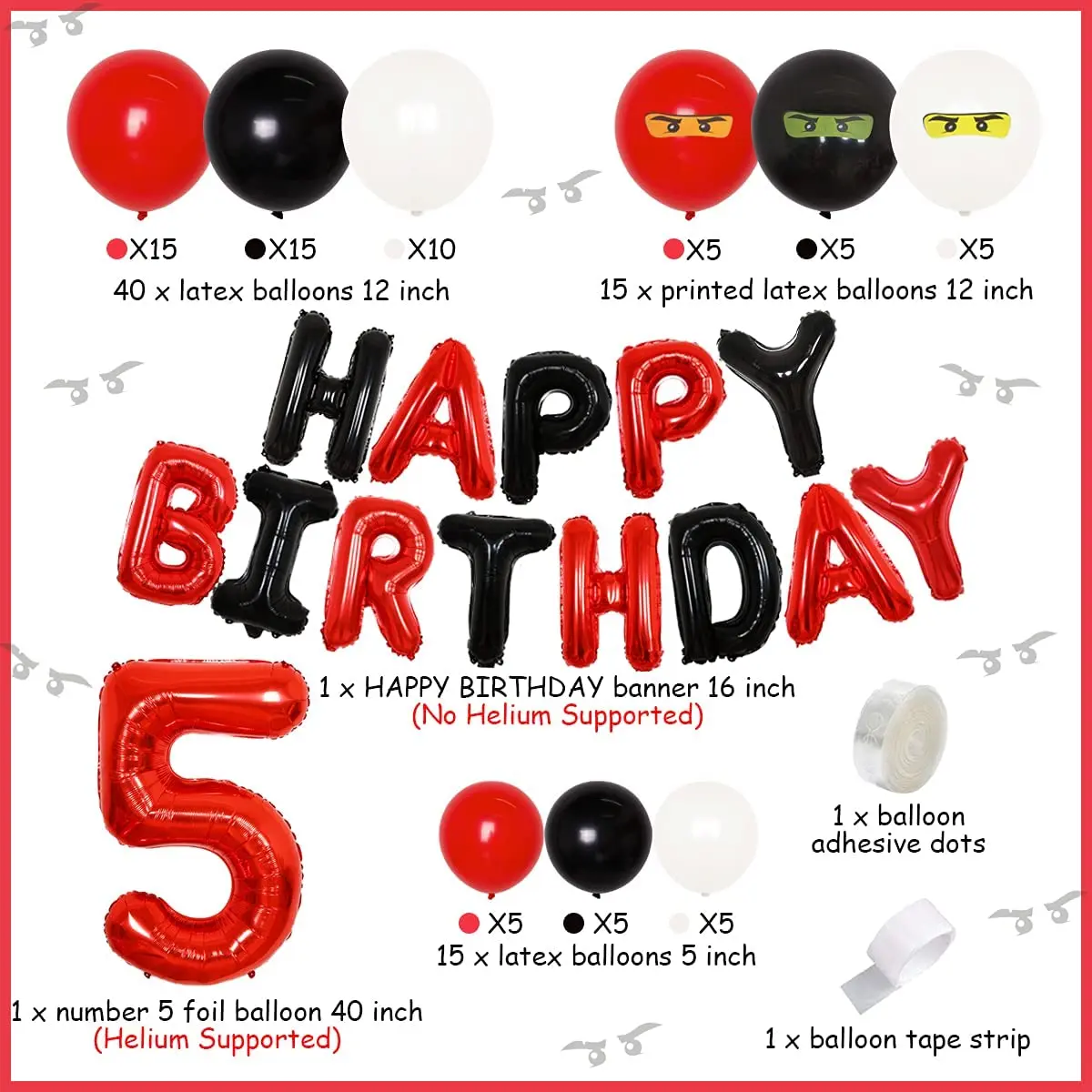 Ninja decoraciones de fiesta para ni&ntilde;os 5 suministros de fiesta de cumplea&ntilde;os de Ninja globo set de guirnaldas cartel de feliz cumplea&ntilde;os 5 globo de la hoja-5