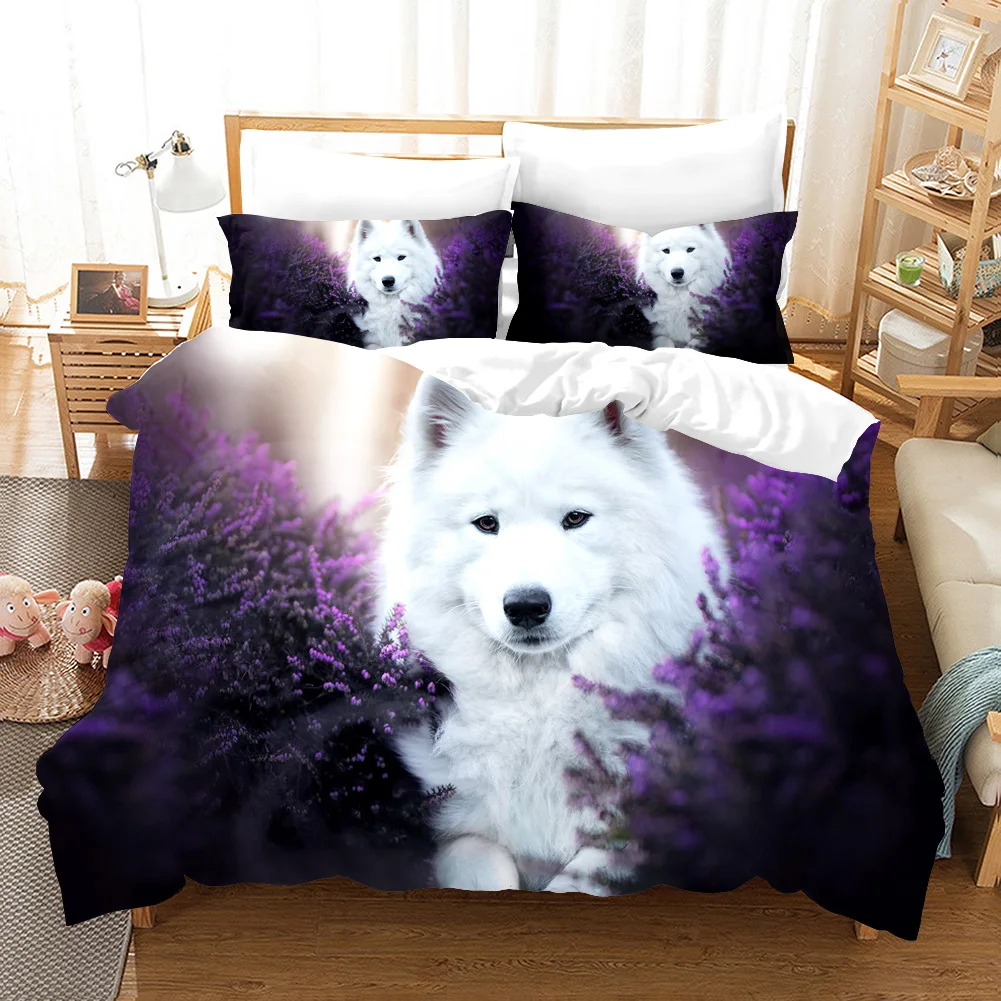 

White Samoyed Bedding Set Animal Dog Modern 3D Print Comforter Luxury Queen King Single Size Duvet Cover Set Home Textile Decor