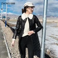 leather down jacket womens mid length 2020 spring new korean style slim sheep skin mink leather coat fur coat