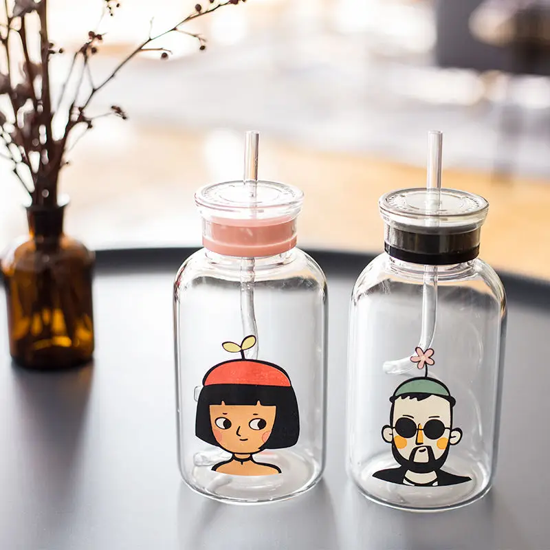 Мультяшные силиконовые стеклянные бутылки прозрачные термостойкие кружки чашка