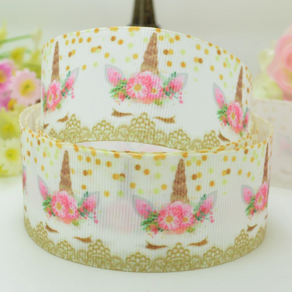 1.5&quot 38mm 2 5 10 50 Yards Unicorn face Mermaid Rainbow Printed grosgrain ribbon hair bow DIY handmade Retail |