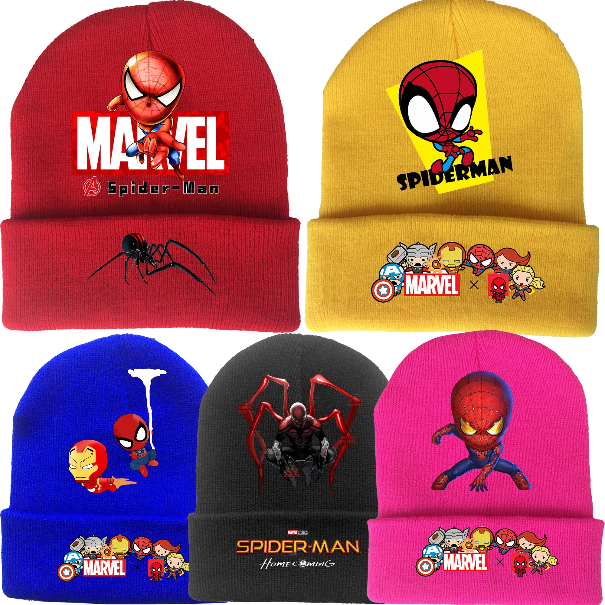 Вязаные шапки Marvel Человек-паук головные уборы шапка детская облегающая зимние