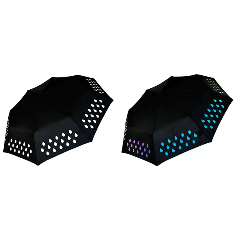 Креативный зонт Хамелеон из капель воды тройной складной черный солнцезащитный