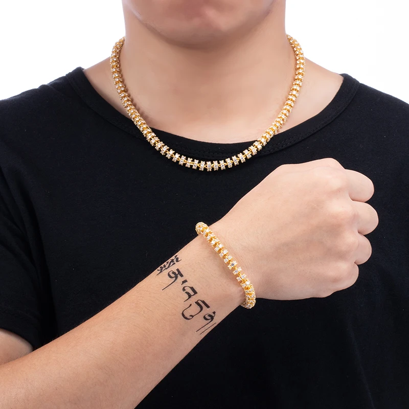 Hip Hop 6MM Set Bling AAA CZ Cubic Zirconia Iced Out Round Link Chain Necklace Bracelet For Men Women Rapper Jewelry 18''-24''