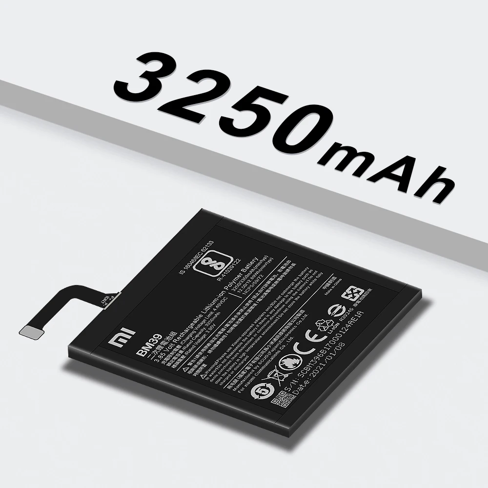Оригинальный аккумулятор Xiao Mi для телефона Xiaomi 6 Mi6 BM39 3350 мАч сменный с