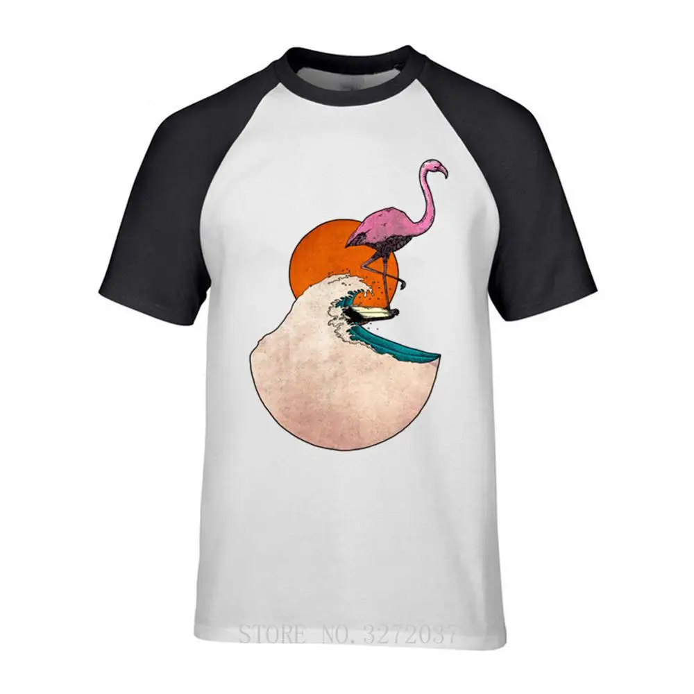 Flamingo surf T-shirts men Summer Tees Short Sleeve Tops Harajuku T Shirts Comfortable All Cotton | Мужская одежда
