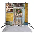 Виниловый фон для детской фотосъемки с изображением деревянной двери снега кота снега Рождества