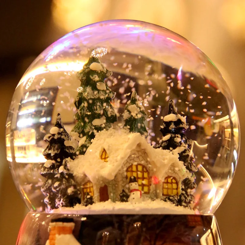 Free shipping Christmas Snowhouse Crystal Ball Music Box Automatic Snowflake Rotating Eight-tone Box for Girls'Birthday Gifts
