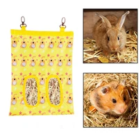 rabbit hay feeder bag hanging feeding sacks storage with 2 holes cute print for small animals chinchilla guinea pig