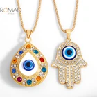 Женское медное ожерелье ROMAD из сплава Фатима, ожерелье с цепочкой из циркония с голубыми глазами, ожерелье с подвеской для женщин, модные украшения