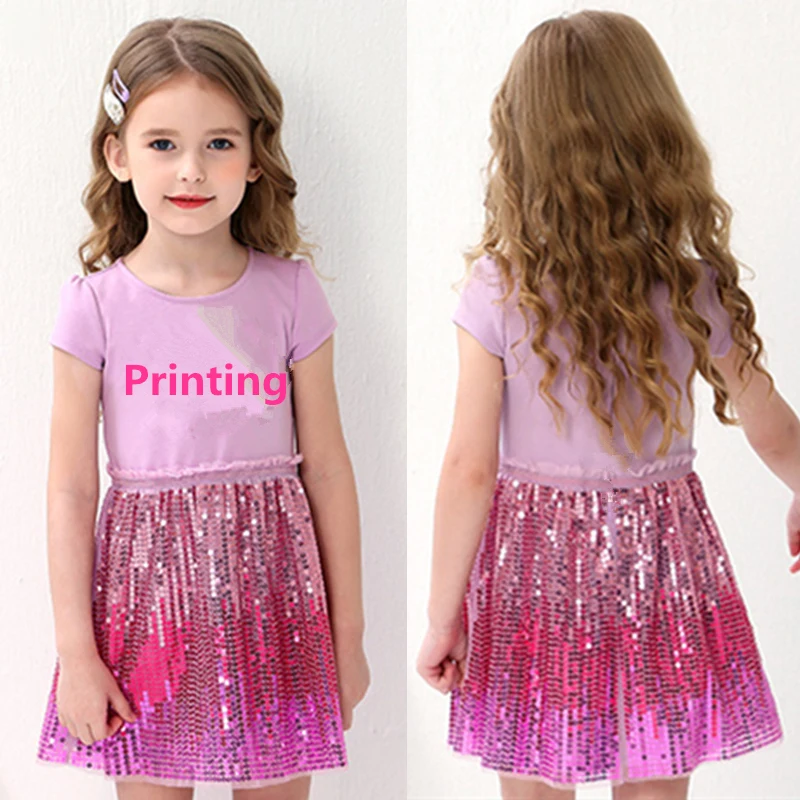 Хлопковое платье с короткими рукавами для девочек Рождественское блестками