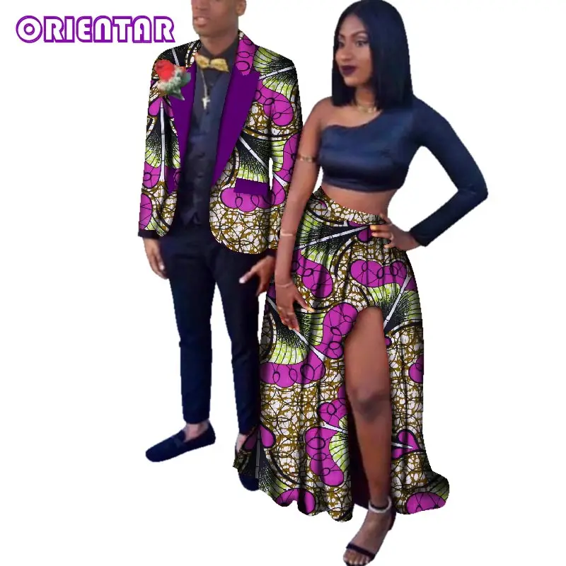 2020 African Print Couple Clothing Women Long Skirt and Men Outwear Coat African Party Couple Clothes for Women Mens WYQ28