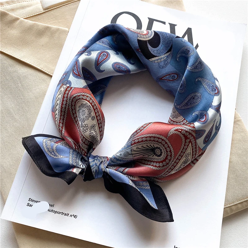 

New 100% Silk Scarf Women Luxury Print Paisley Neck Tie Female Hair Hand Wirst Foulard Small Headband Kerchief Hijab Bandana