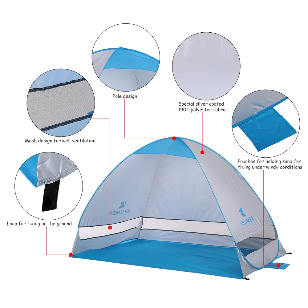 Outdoor Automatic Tent Instant Pop up Camping Tent Portable Travel Beach Tent Anti UV Shelter Fishing Hiking Picnic Silver X88B