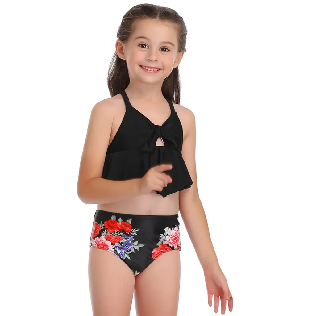 Купальный костюм из двух предметов с принтом для мамы и дочки Одинаковая одежда