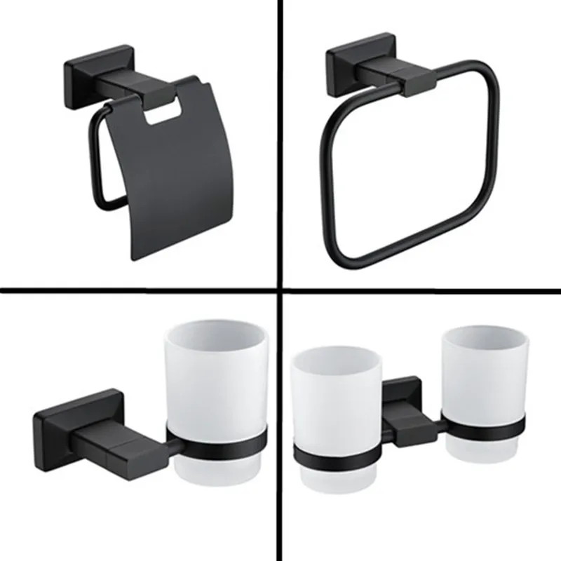 Hongdec Роскошный Матовый черный набор аксессуаров для ванной из нержавеющей