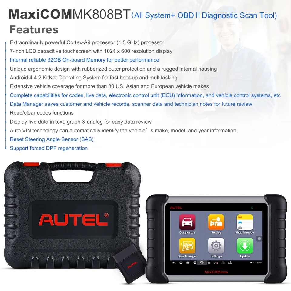 Autel MaxiCOM MK808BT Wireless Car Diagnostic Tool ODB2 scanner 25 Services All System Diagnosis Oil Reset EPB SAS BMS DPF | Автомобили и
